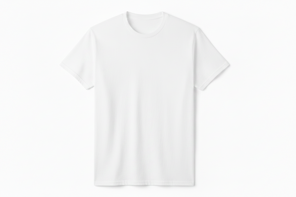 Plain white t-shirt on a light white background