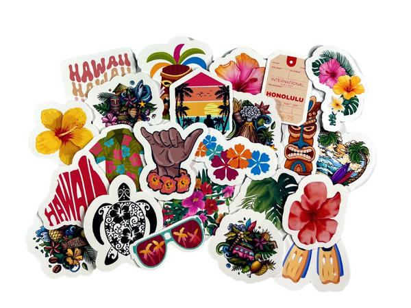 Hawaii Stickers, Tropical Island Flowers, Waterproof Matte Vinyl, 23 Pack