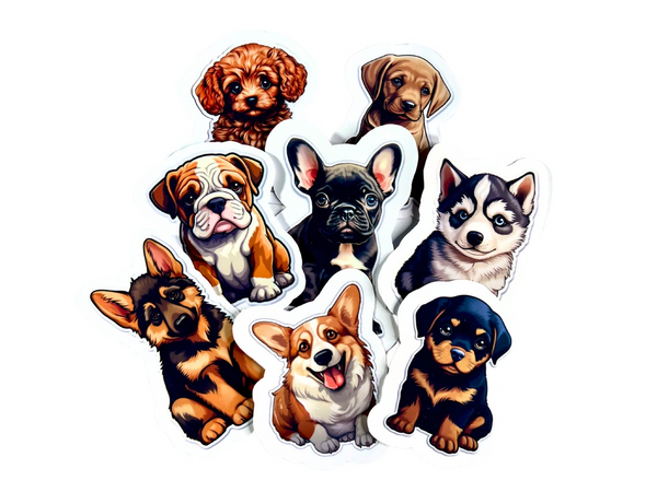 Cute Puppy Stickers, Waterproof Vinyl Decals, Pet Lover Gift, 8 Pack