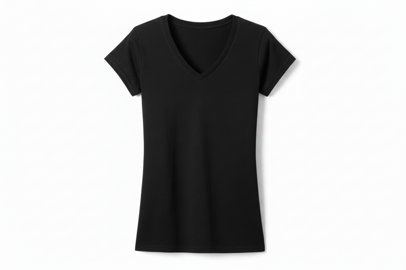 Black V neck t-shirt on a white background