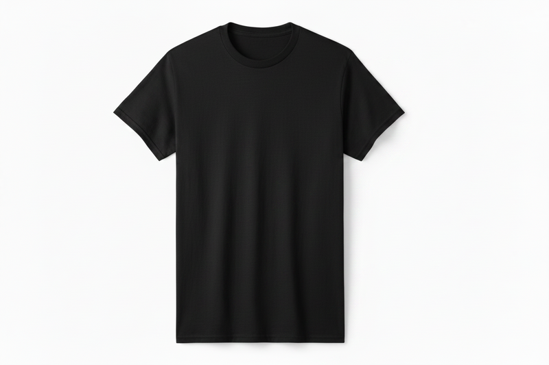 Black t-shirt on a white background