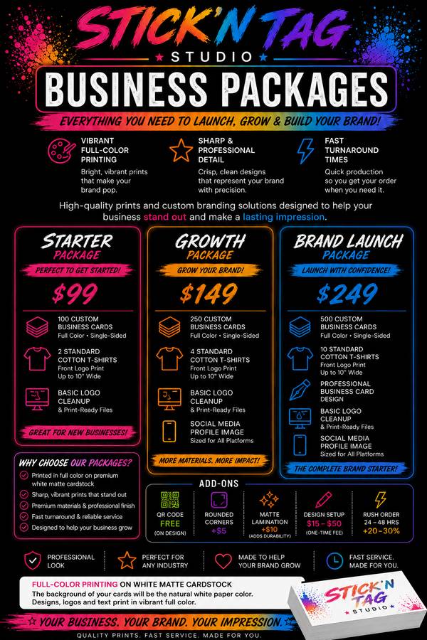 Stick'n Tag Studio Business Packages