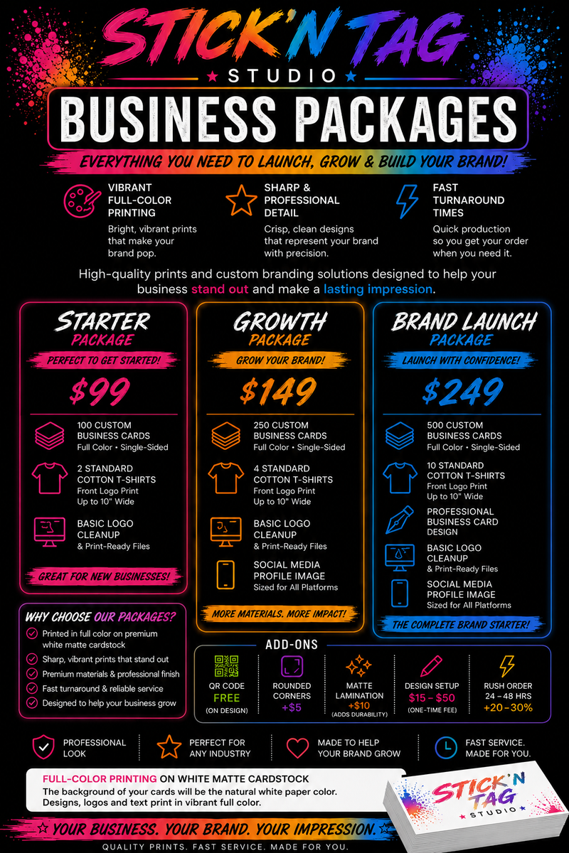 Stick'n Tag Studio Business Packages