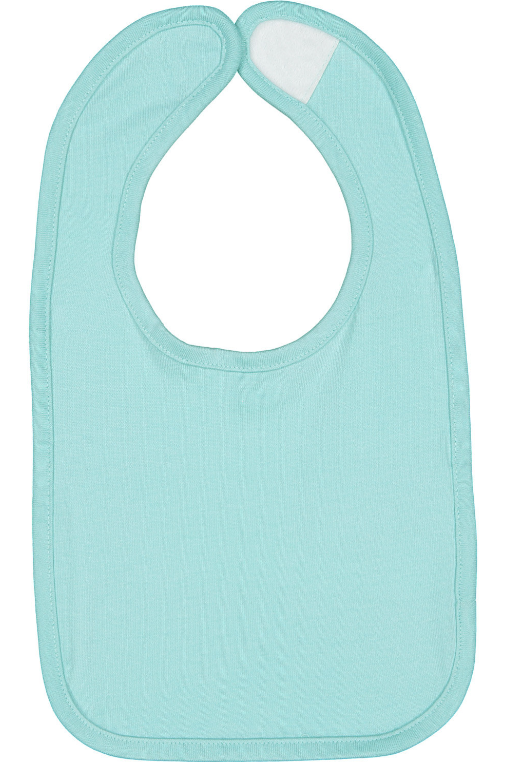 Light blue baby bib on a white background