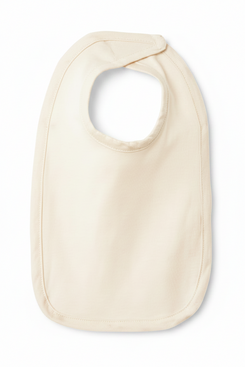 Beige baby bib on a white background