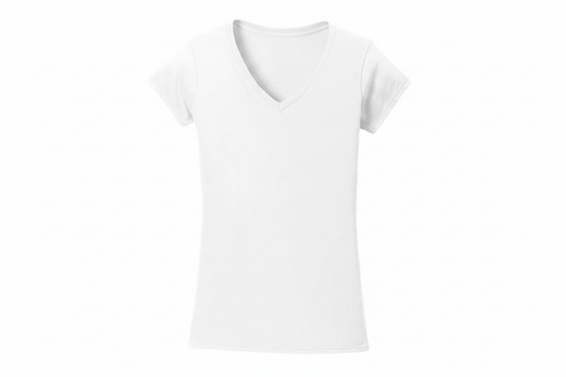 White V neck t-shirt on a white background