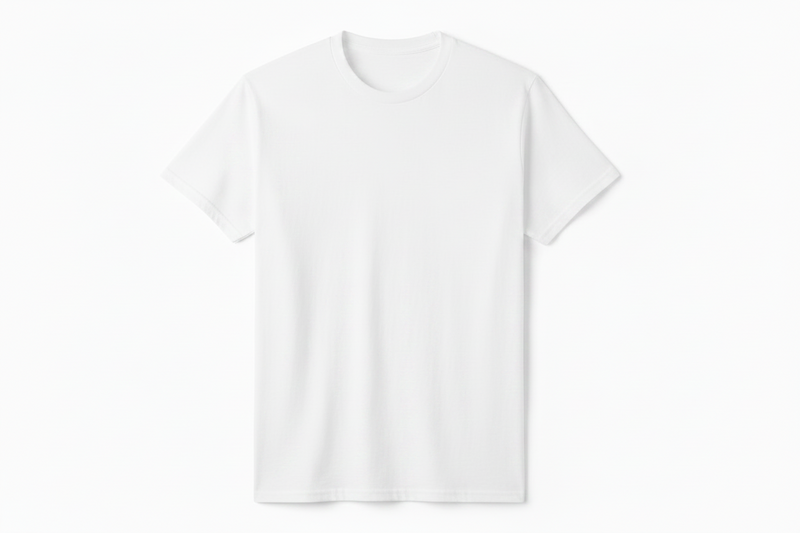Plain white t-shirt on a light white background