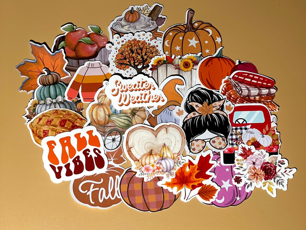 Autumn Vinyl Planner Stickers, Fall Leaves, Pumpkin, Waterproof, Matte Finish