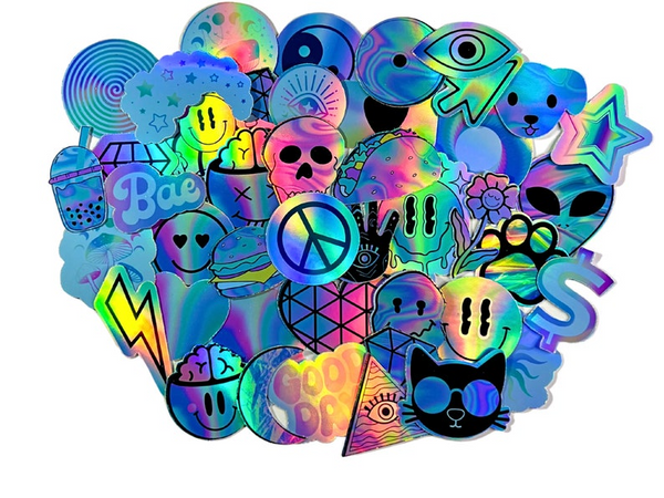 43 Pack Holographic Vinyl Stickers, Random Glossy Decals