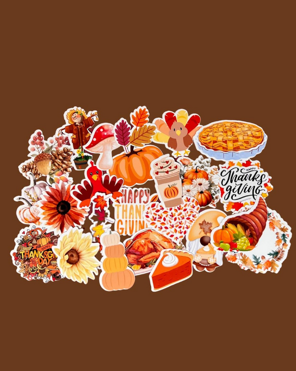 25 Pack Thanksgiving Planner Stickers, Waterproof Autumn Vinyl Decals