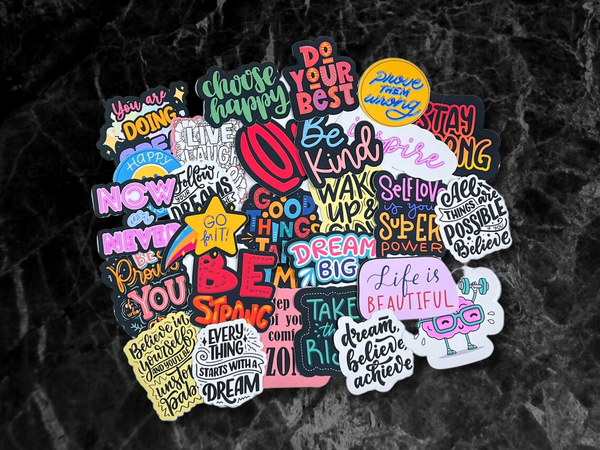 Motivational Words Stickers, Positive Affirmations, Waterproof Vinyl Decals (27 Pack)