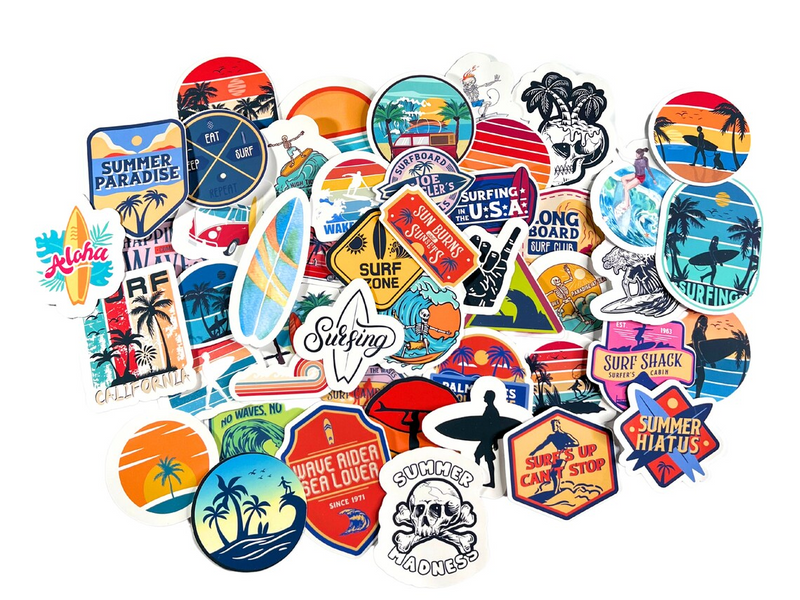 48 Tropical Surfing Stickers, Matte Finish, Waterproof