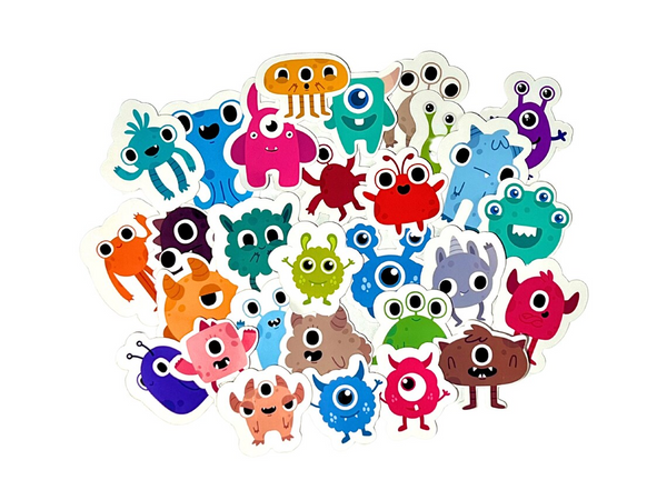 29 Glossy Vinyl Little Monster Stickers, Kids Gift, Waterproof