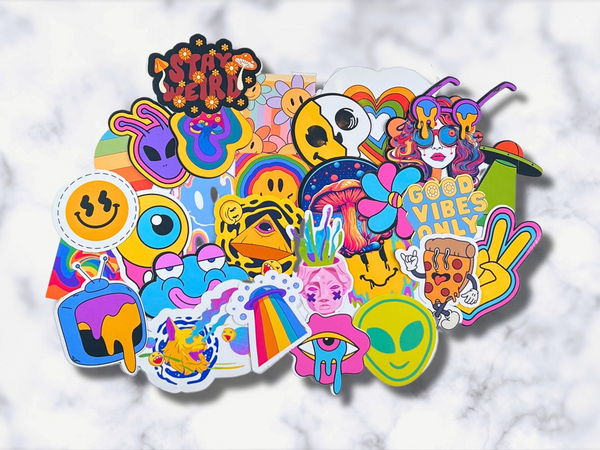29 Pack Trippy Waterproof Vinyl Stickers, Colorful Art Decor