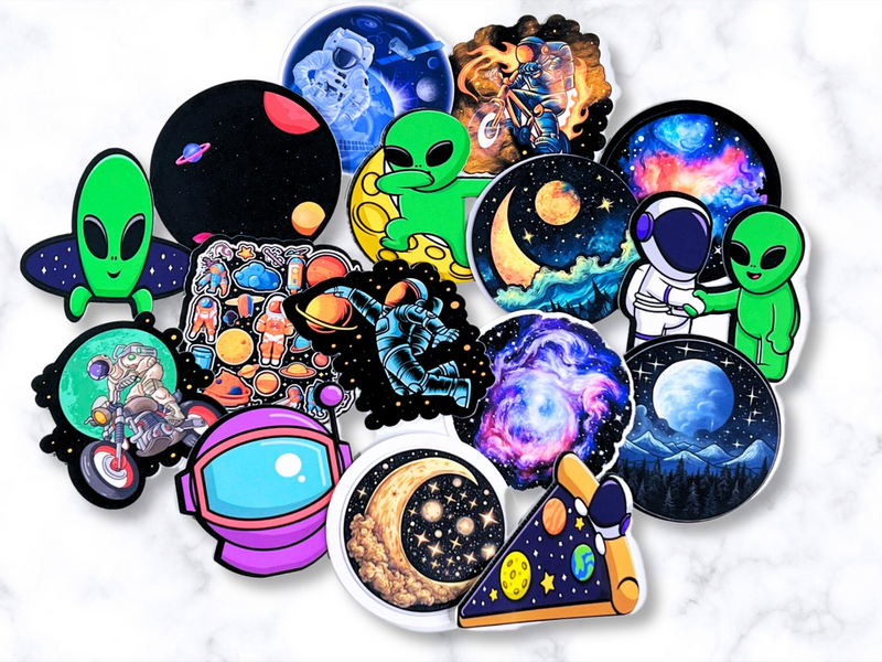 17 Pack Space Stickers, Planets, Aliens, Matte Vinyl Decals