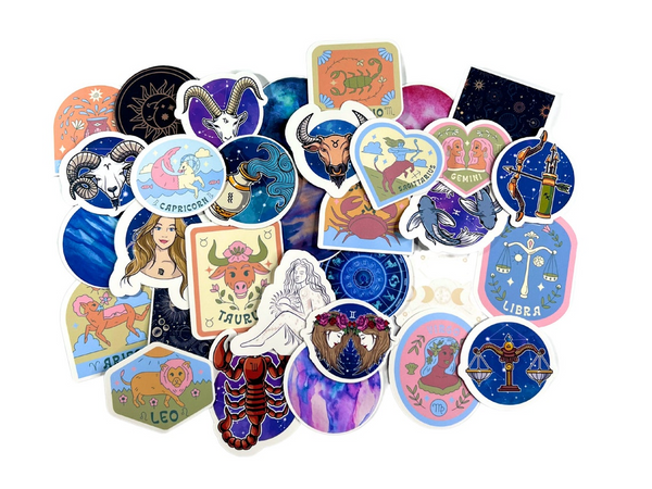 35 Pack Zodiac Stickers, Colorful Astrology Decals, Waterproof Vinyl