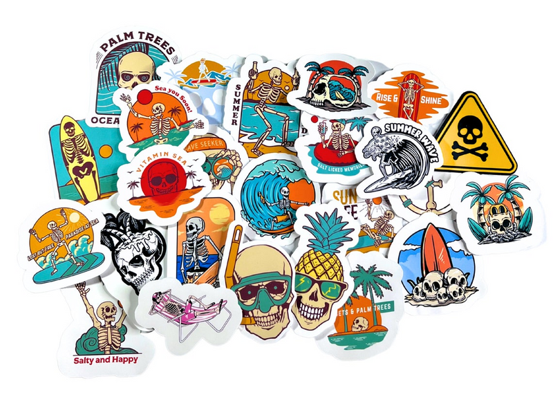 25 Pack Summer Skeleton Vinyl Stickers, Waterproof Matte Decals