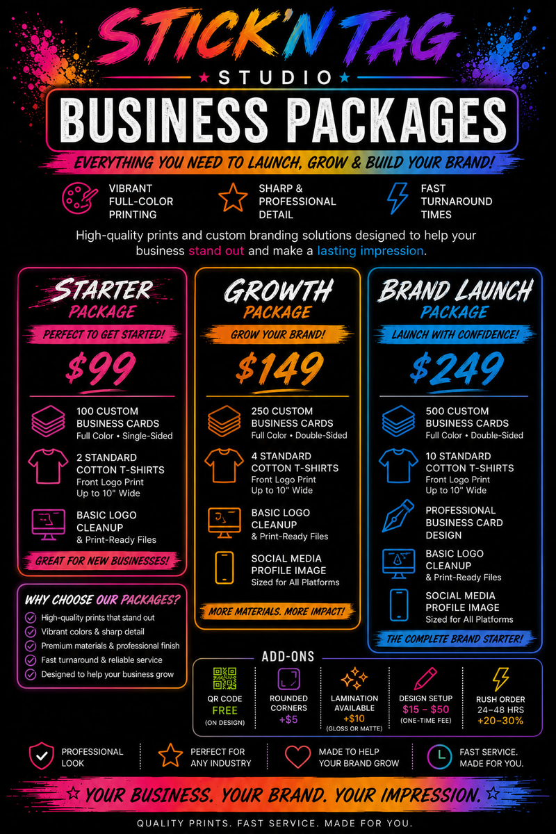 Stick'n Tag Studio Business Packages