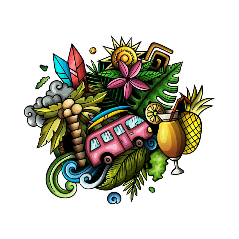 Hawaii Stickers, Tropical Island Flowers, Waterproof Matte Vinyl, 23 Pack
